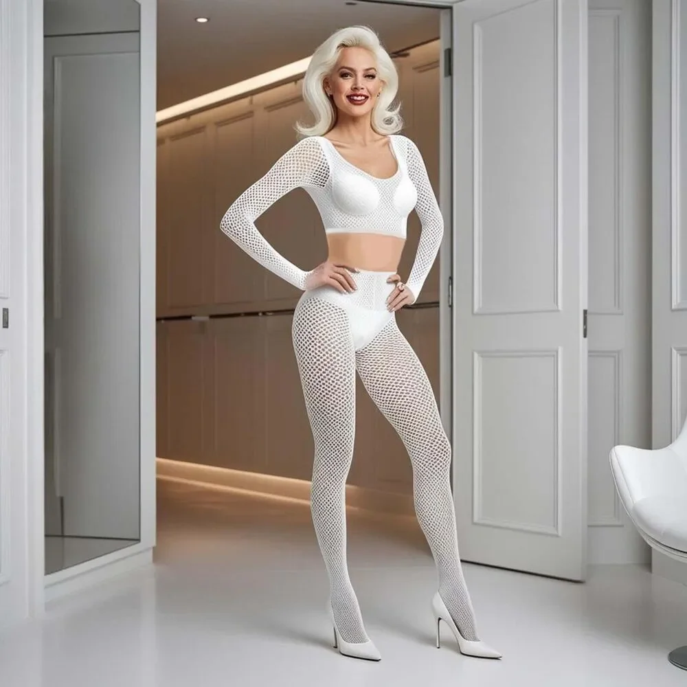 Classic Plus Fishnet Tights Womens Queen Black or White Nylon Pantyhose Hosiery